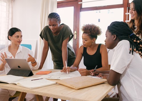 Five women having a meeting