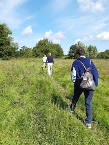 Walking across a field